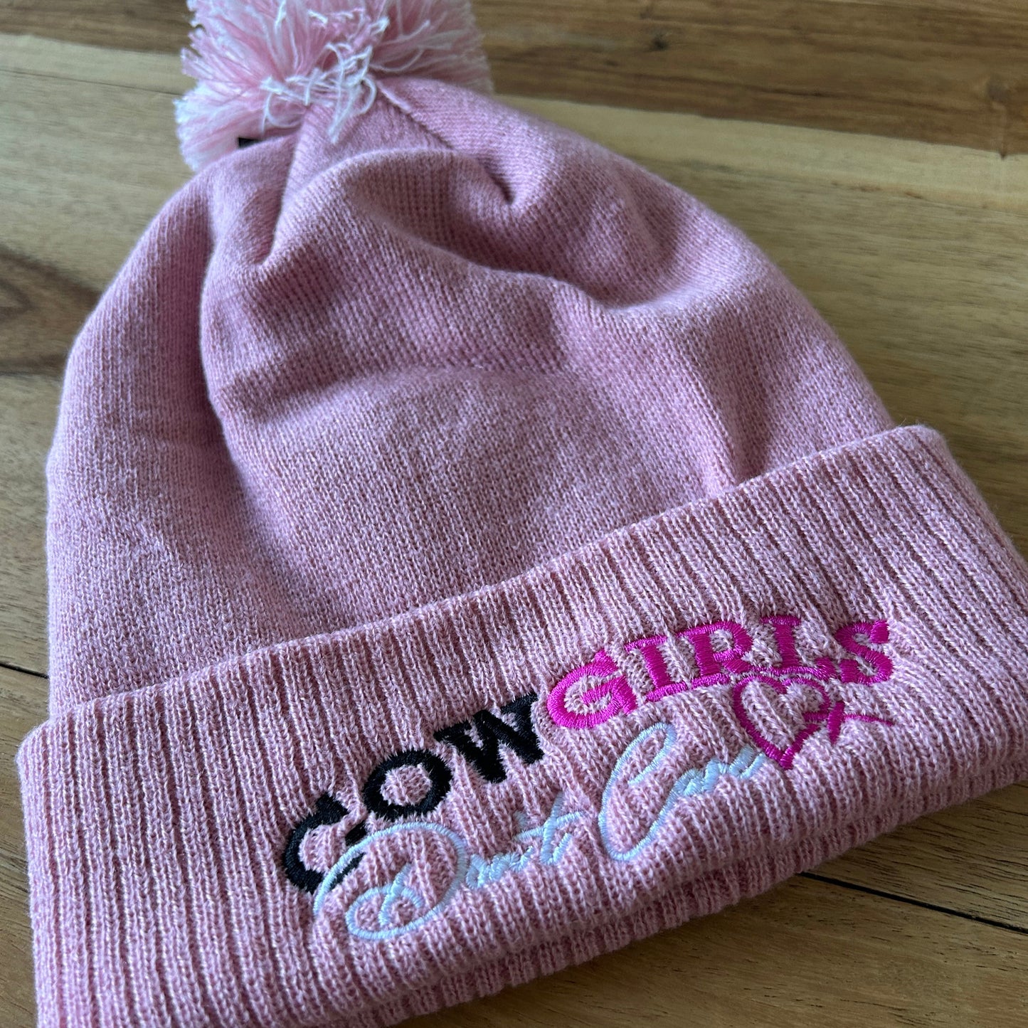 Dusty Pink Pom-Pom Bobble Hat