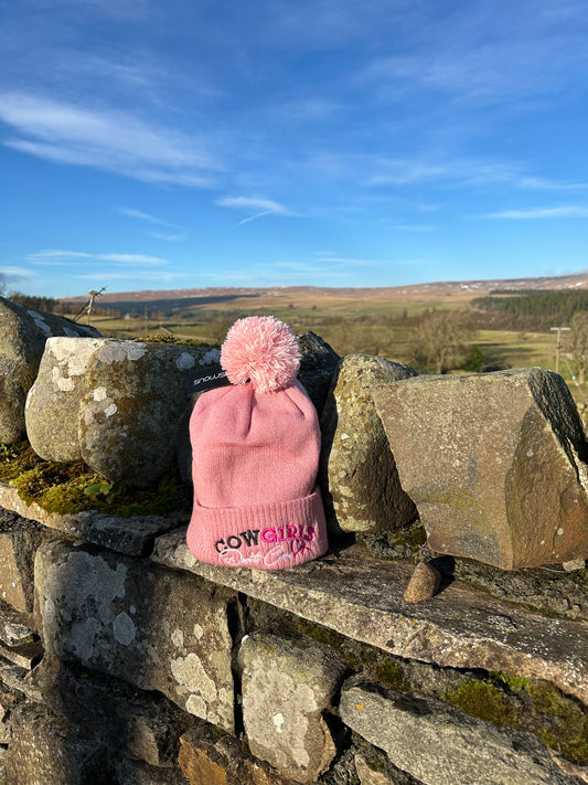 Dusty Pink Pom-Pom Bobble Hat