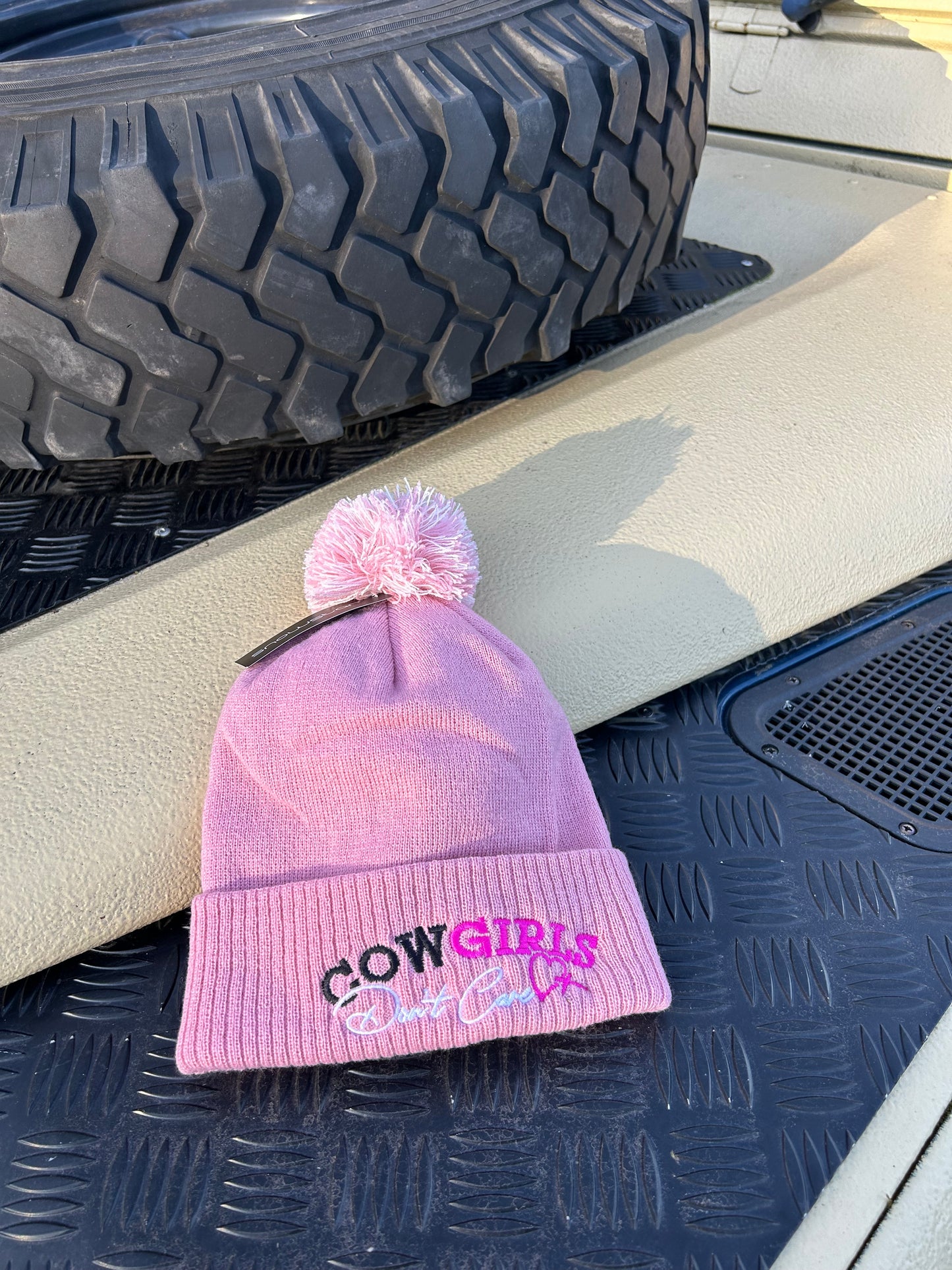 Dusty Pink Pom-Pom Bobble Hat